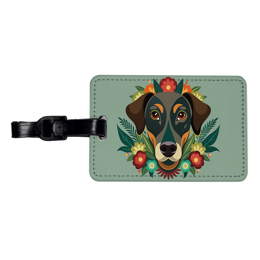 Weimador Head Floral Motif Gray Dog Travel Faux Leather Luggage Tag