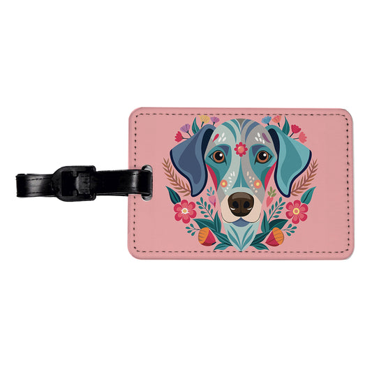 Weimador Head Floral Motif Light Pink Dog Travel Faux Leather Luggage Tag