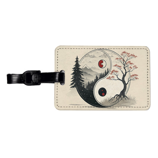 Yin Yang Japanese Cherry Blossoms Travel Faux Leather Luggage Tag
