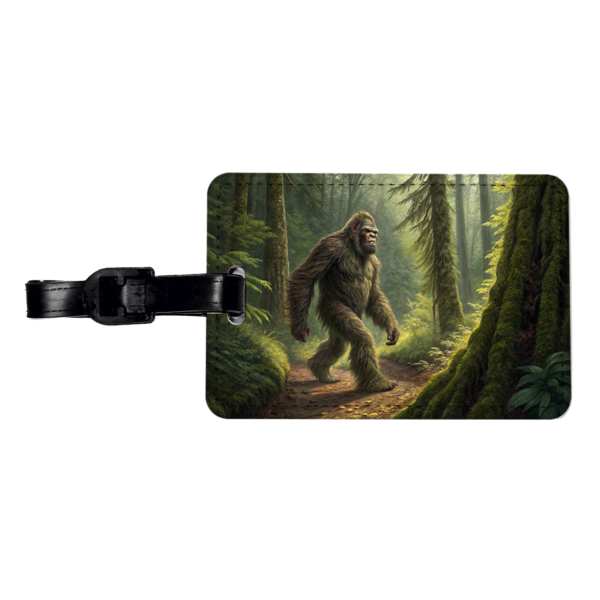 Bigfoot Hiking In Forest Travel Faux Leather Luggage Tag