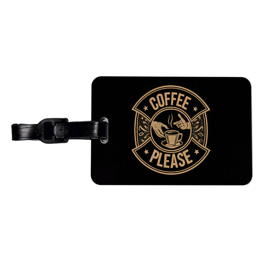 Coffee Please Black Tan Travel Faux Leather Luggage Tag