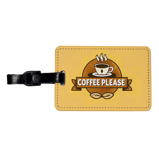 Coffee Please Yellow Travel Faux Leather Luggage Tag