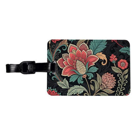 Damask Pretty On Black Travel Faux Leather Luggage Tag