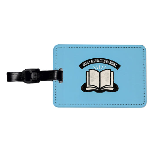 Easily Distracted By Books Reader Reading Travel Faux Leather Luggage Tag