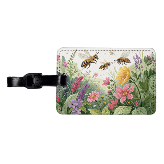 Flying Bees Flowers Travel Faux Leather Luggage Tag