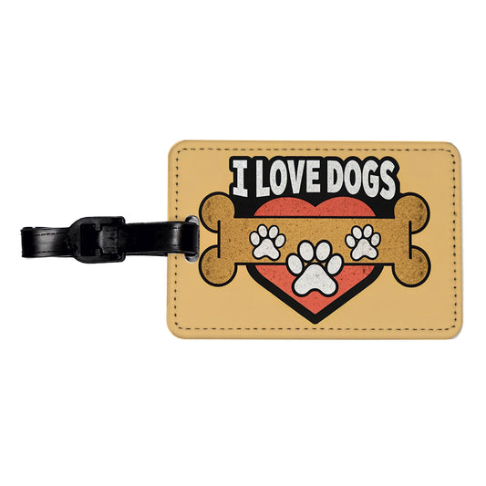 I Love Dogs Bone Paw Prints Travel Faux Leather Luggage Tag