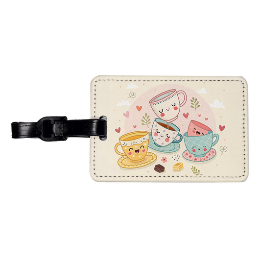 Kawaii Happy Tea Cups Travel Faux Leather Luggage Tag