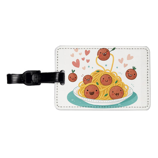 Kawaii Spaghetti And Meatballs Pasta Travel Faux Leather Luggage Tag