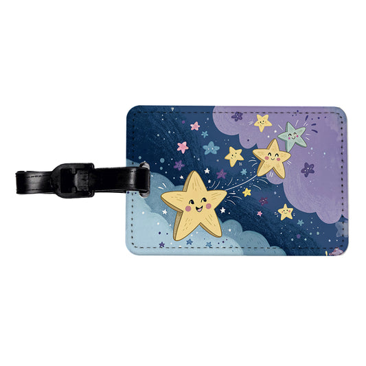Kawaii Stars In Space Travel Faux Leather Luggage Tag