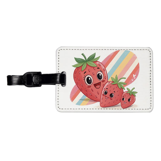 Kawaii Strawberries Diagonal Stripes Travel Faux Leather Luggage Tag