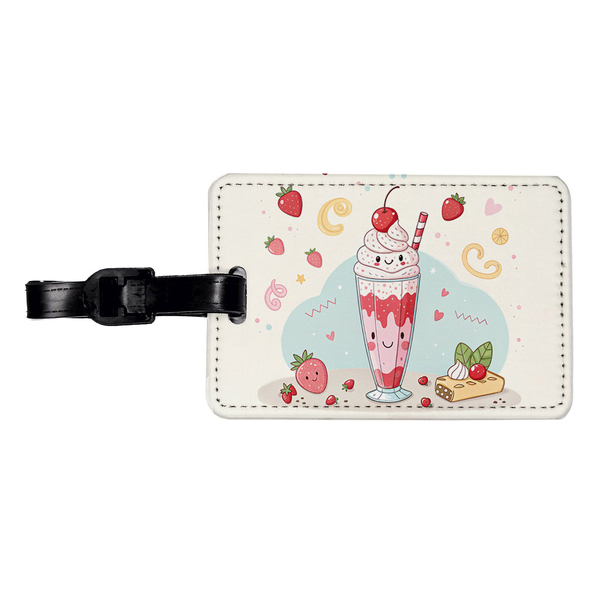 Kawaii Strawberry Milk Shake Travel Faux Leather Luggage Tag