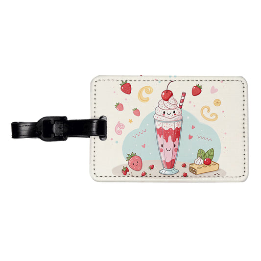Kawaii Strawberry Milk Shake Travel Faux Leather Luggage Tag