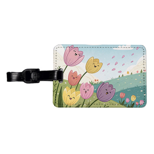 Kawaii Tulips Flowers Travel Faux Leather Luggage Tag