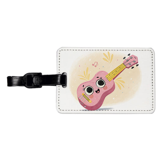 Kawaii Ukulele Pink Music Travel Faux Leather Luggage Tag