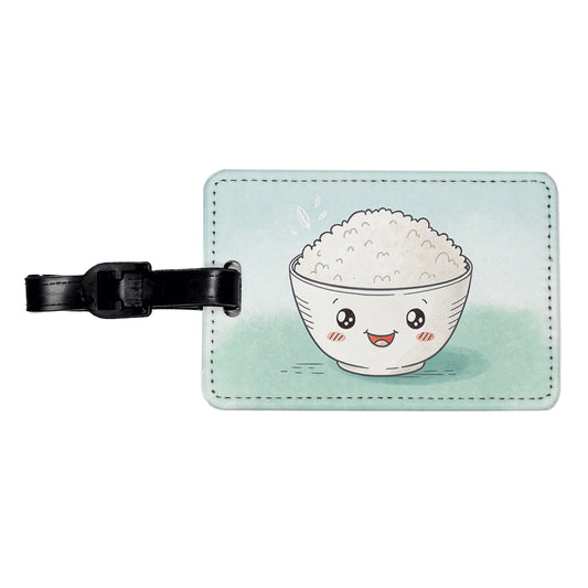 Kawaii White Rice Bowl Travel Faux Leather Luggage Tag