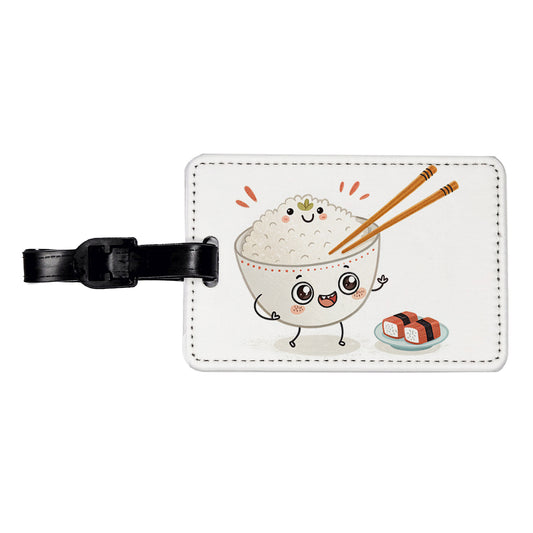 Kawaii White Rice Chopsticks Sushi Travel Faux Leather Luggage Tag