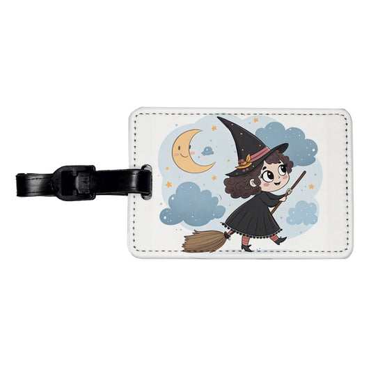 Kawaii Witch Broom Halloween Travel Faux Leather Luggage Tag
