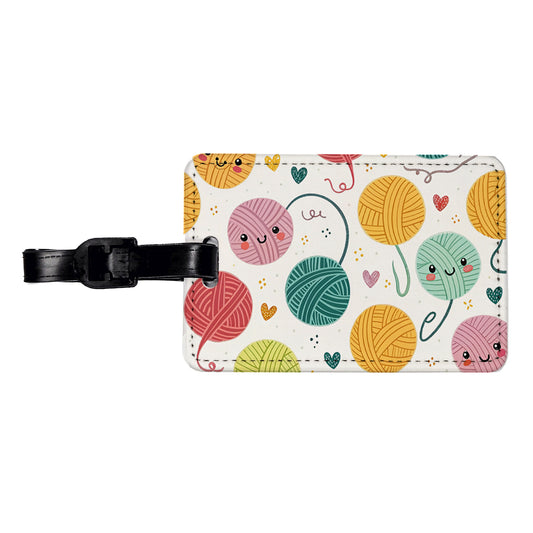 Kawaii Yarn Balls Knitting Crochet Travel Faux Leather Luggage Tag