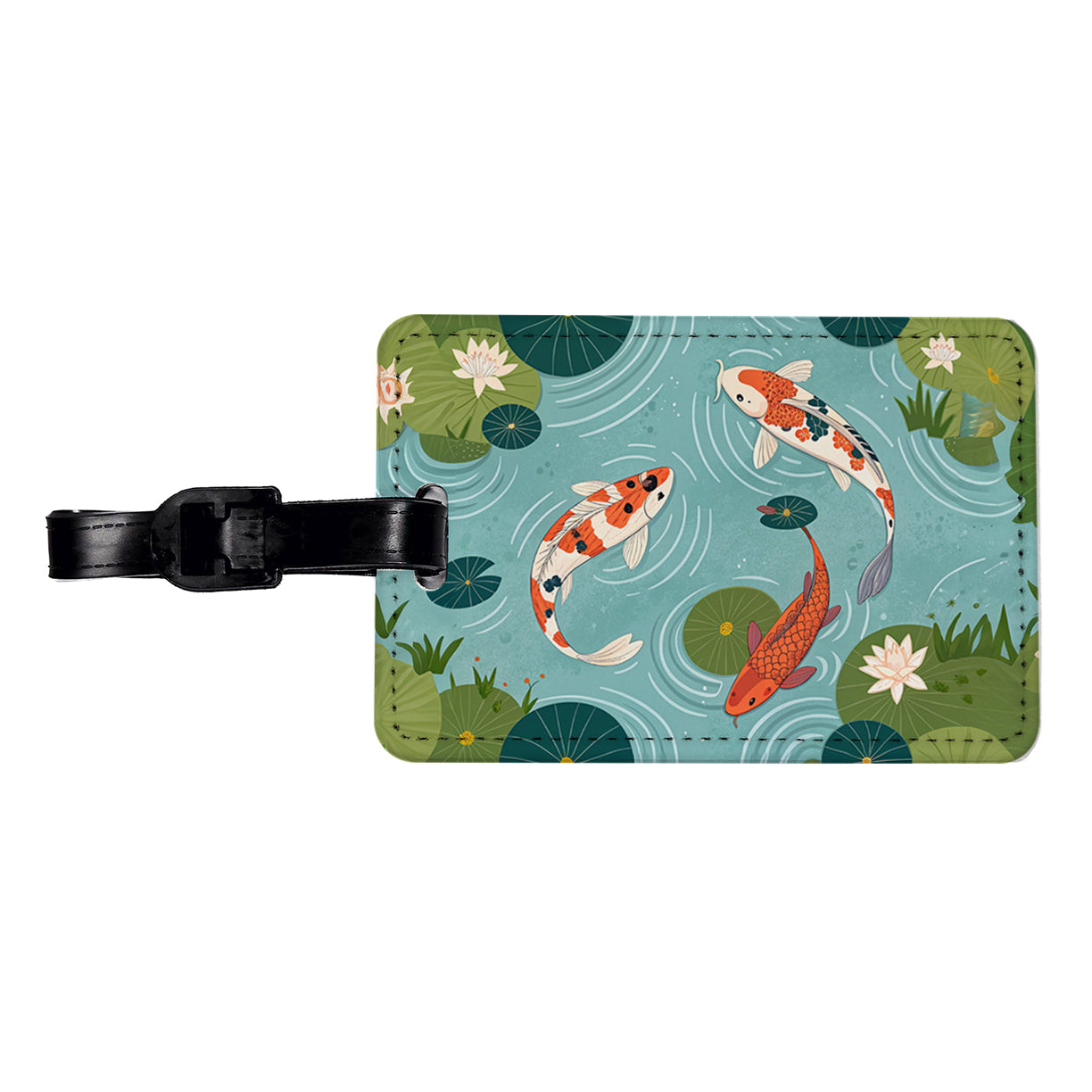 Koi Fish Swimming In Pond Travel Faux Leather Luggage Tag
