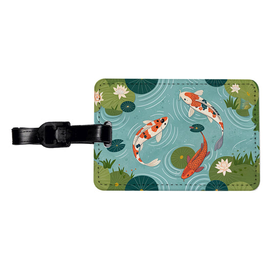 Koi Fish Swimming In Pond Travel Faux Leather Luggage Tag