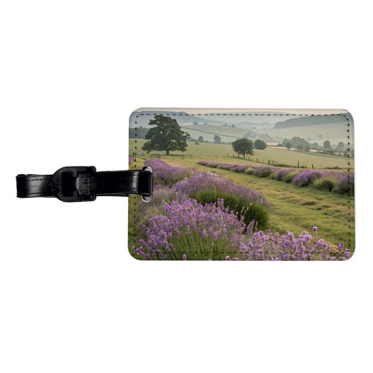 Lavender Flowers Field Travel Faux Leather Luggage Tag