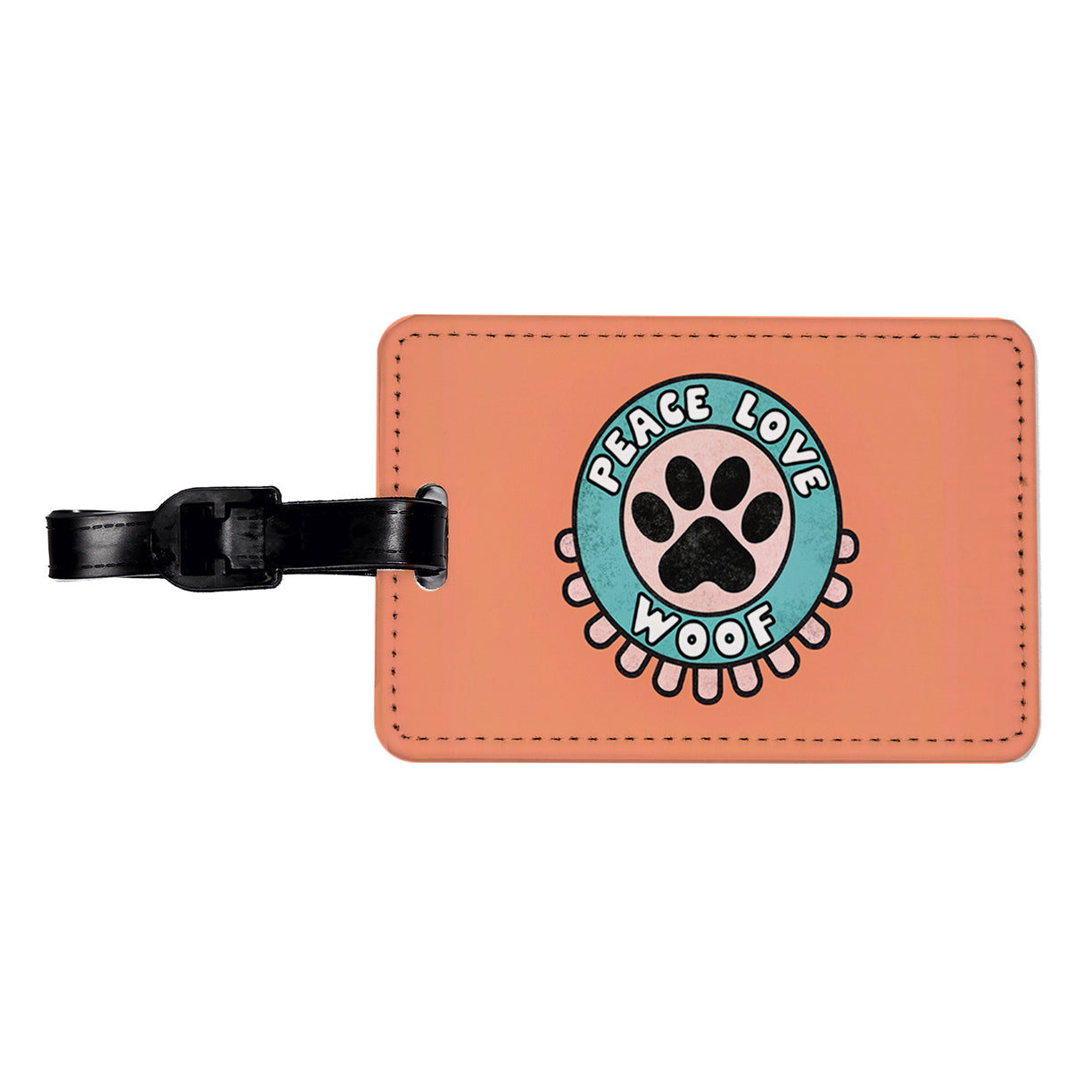 Peace Love Woof Dogs Paw Print Travel Faux Leather Luggage Tag
