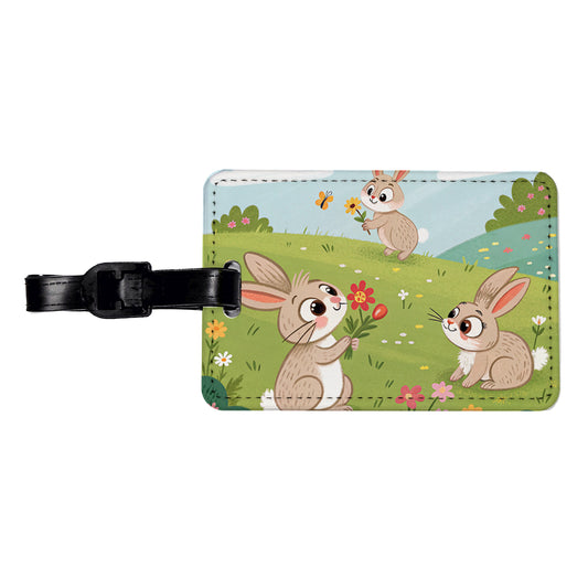 Scattered Cute Rabbits Bunnies Easter Travel Faux Leather Luggage Tag