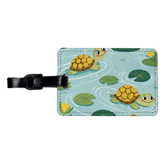Turtles Swimming In Pond Travel Faux Leather Luggage Tag