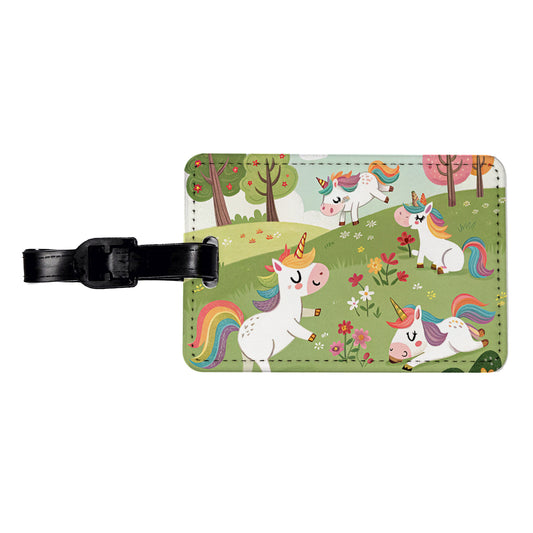 Unicorns Playing Cute Travel Faux Leather Luggage Tag