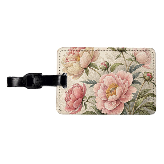 Vintage Peony Flowers Travel Faux Leather Luggage Tag
