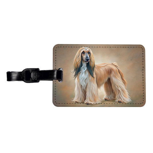Afghan Hound Dog Illustration Travel Faux Leather Luggage Tag