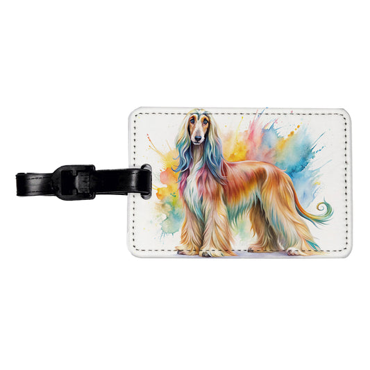 Afghan Hound Dog Watercolor Style Travel Faux Leather Luggage Tag
