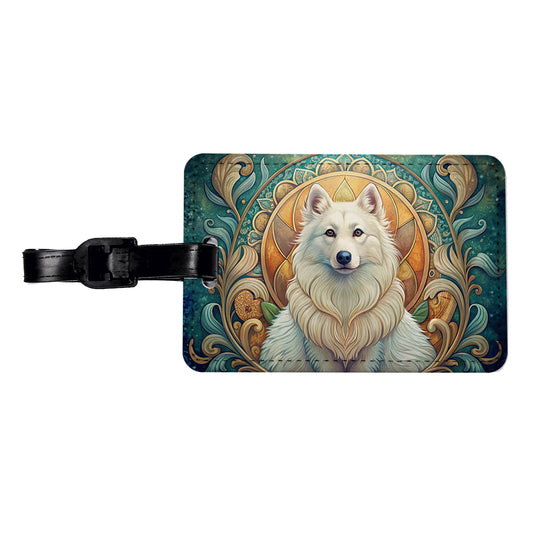 American Eskimo Dog Art Nouveau Travel Faux Leather Luggage Tag