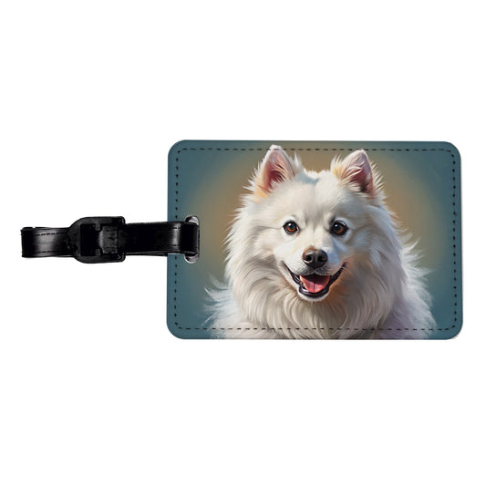 American Eskimo Dog Illustration Travel Faux Leather Luggage Tag