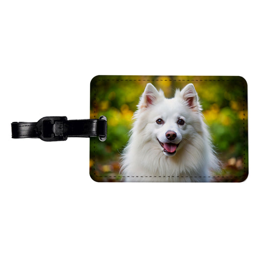 American Eskimo Dog Photo Travel Faux Leather Luggage Tag