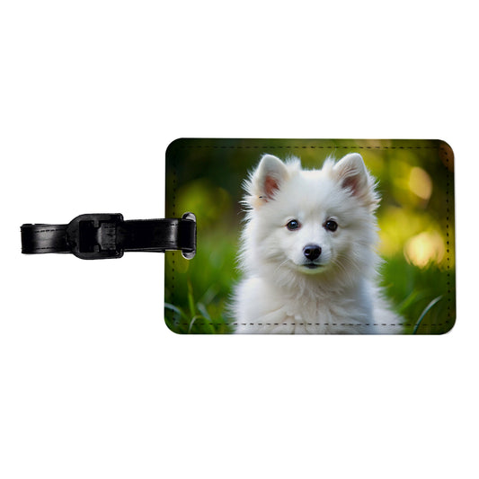 American Eskimo Dog Puppy Photo Travel Faux Leather Luggage Tag