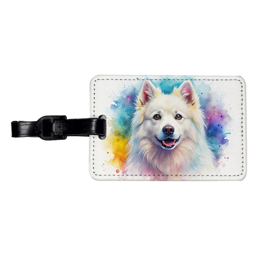 American Eskimo Dog Watercolor Style Travel Faux Leather Luggage Tag