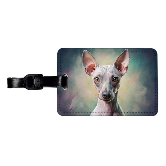 American Hairless Terrier Dog Illustration Travel Faux Leather Luggage Tag