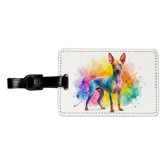 American Hairless Terrier Dog Watercolor Style Travel Faux Leather Luggage Tag
