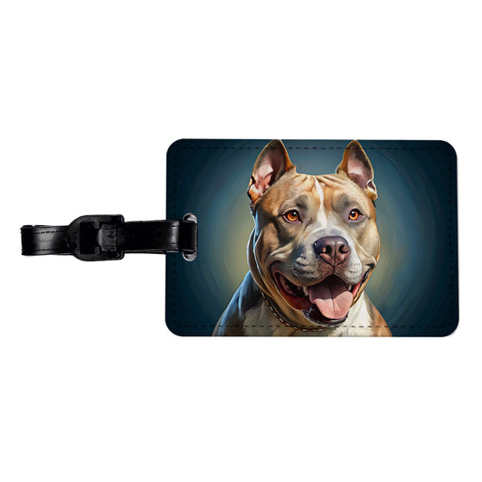American Staffordshire Terrier Dog Illustration Travel Faux Leather Luggage Tag
