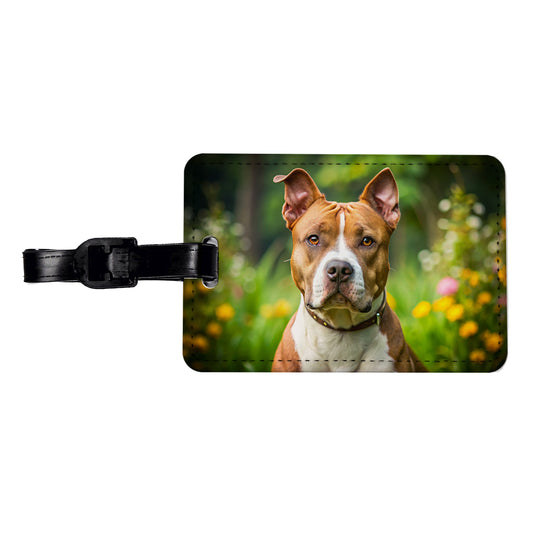 American Staffordshire Terrier Dog Photo Travel Faux Leather Luggage Tag