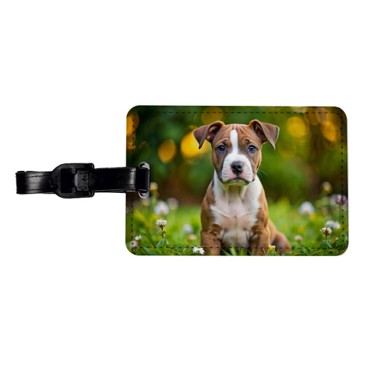 American Staffordshire Terrier Dog Puppy Photo Travel Faux Leather Luggage Tag