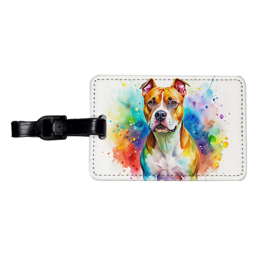 American Staffordshire Terrier Dog Watercolor Style Travel Faux Leather Luggage Tag