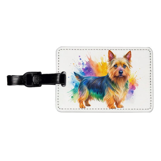 Australian Terrier Dog Watercolor Style Travel Faux Leather Luggage Tag