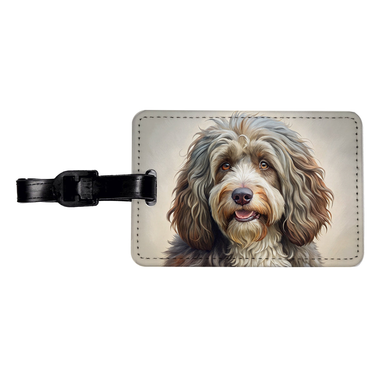 Barbet Dog Illustration Travel Faux Leather Luggage Tag