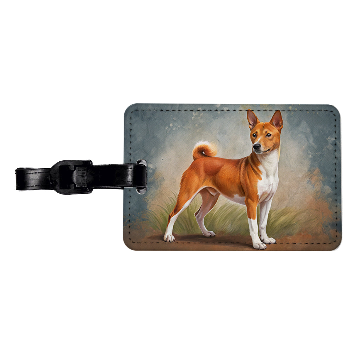Basenji Dog Illustration Travel Faux Leather Luggage Tag