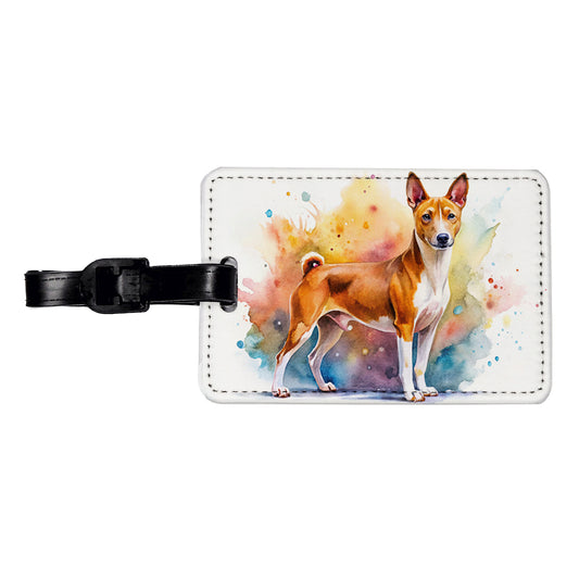Basenji Dog Watercolor Style Travel Faux Leather Luggage Tag