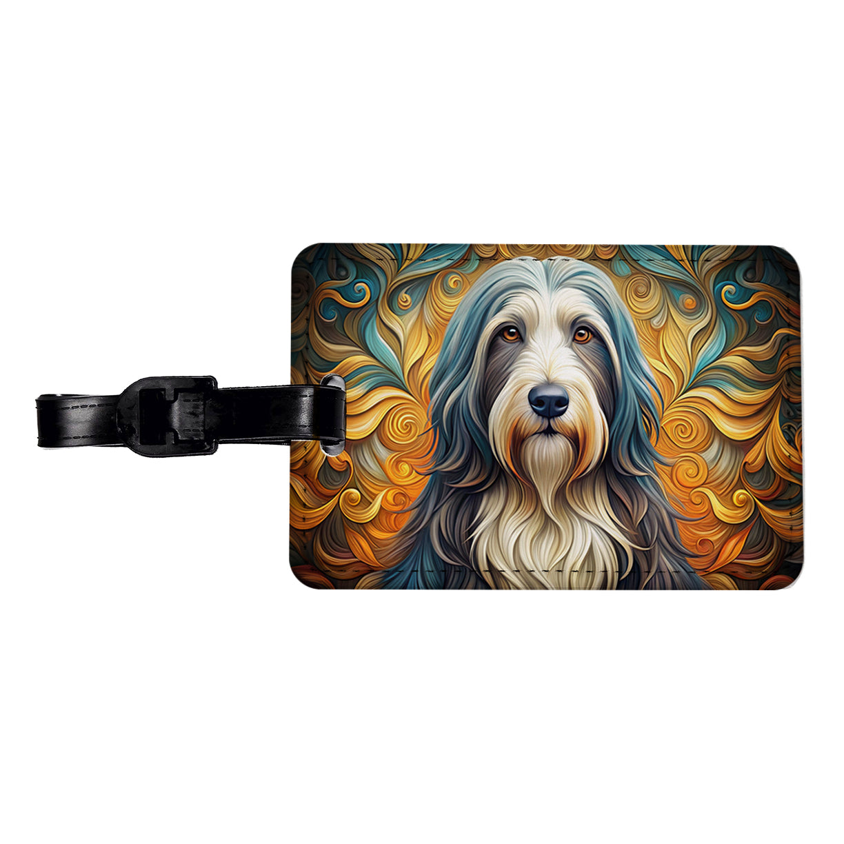 Bearded Collie Dog Art Nouveau Travel Faux Leather Luggage Tag