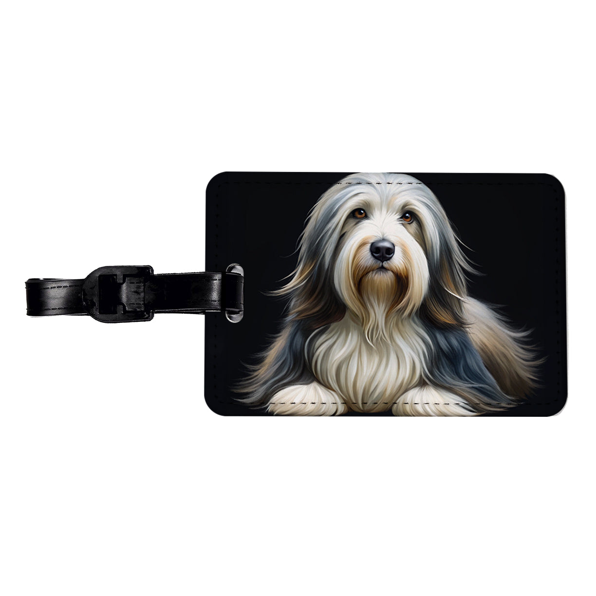 Bearded Collie Dog Illustration Travel Faux Leather Luggage Tag