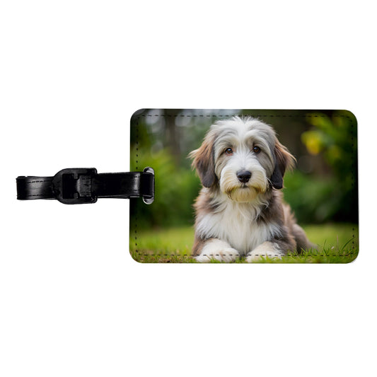 Bearded Collie Dog Puppy Photo Travel Faux Leather Luggage Tag